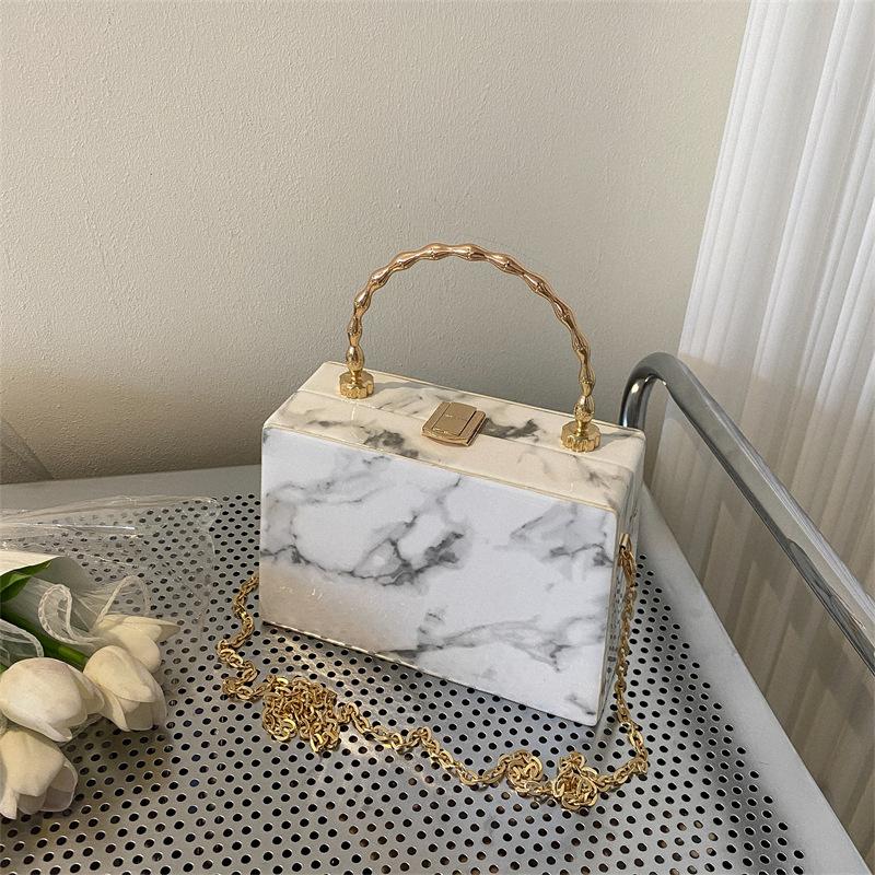 Women Acrylic Box Shoulder Bag Fashion Marble Pattern Chain Bag Women s  Matal Hadle Clutch Evening Bag