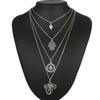Fashion Boho Punk Retro Alloy Palm Sun Multilayer Necklace Leaf Elephant Pendant