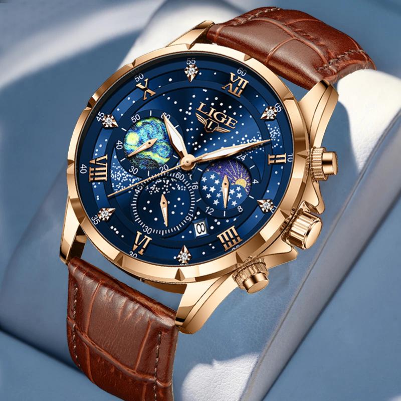 Quartz Watch For Men Top Brand Luxury Fashion Leather Watch Men Casual Sport Waterproof Chronograph Relogios Masculino+BOX