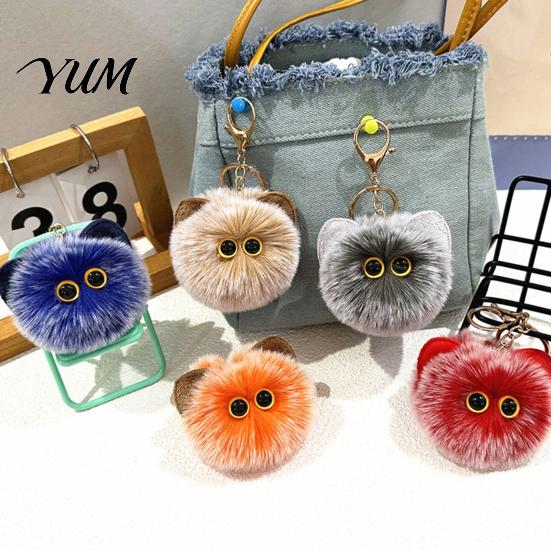 Decorative Plushie Pendant Plush Cat Ball Keychain, Fluffy Kitten Pompom Bag Charm, Keychain with Handbag Decoration Charm Metal Lobster Clasp,