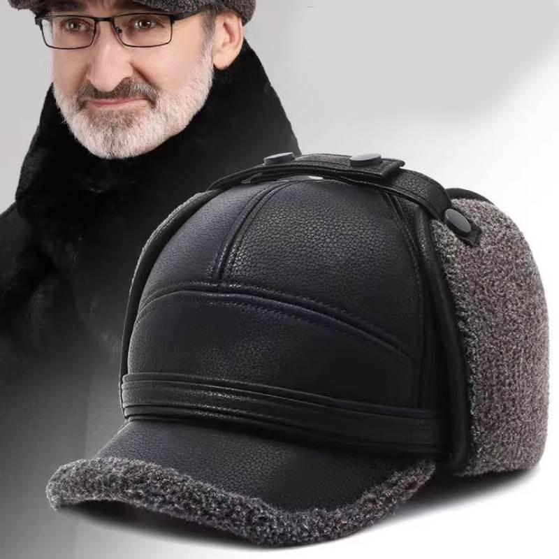 Winter Thickened Cotton Ear Protection Hat Leather Baseball Caps Adjustable