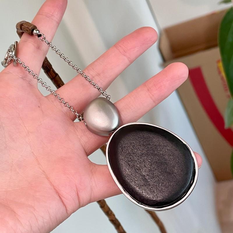 Trendy Late Autumn Wood Bead Pine Cone Pendant Necklace for Women