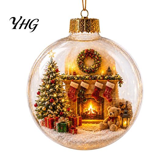 Christmas Tree Hanging Scenes Glowing Story Ornament, Mini Holiday Scene in Ball with Warm LED Garland Decorations Light, 3D Clear Acrylic Decoration