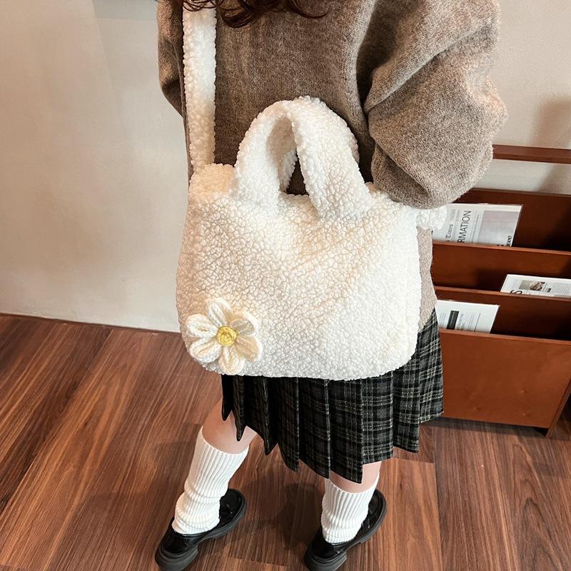 Bag Women's New Fashion Plush Bag In Winter Small Fresh Hand Carry Wool Bag One-shoulder Crossbody Large-capacity Bucket Bag
