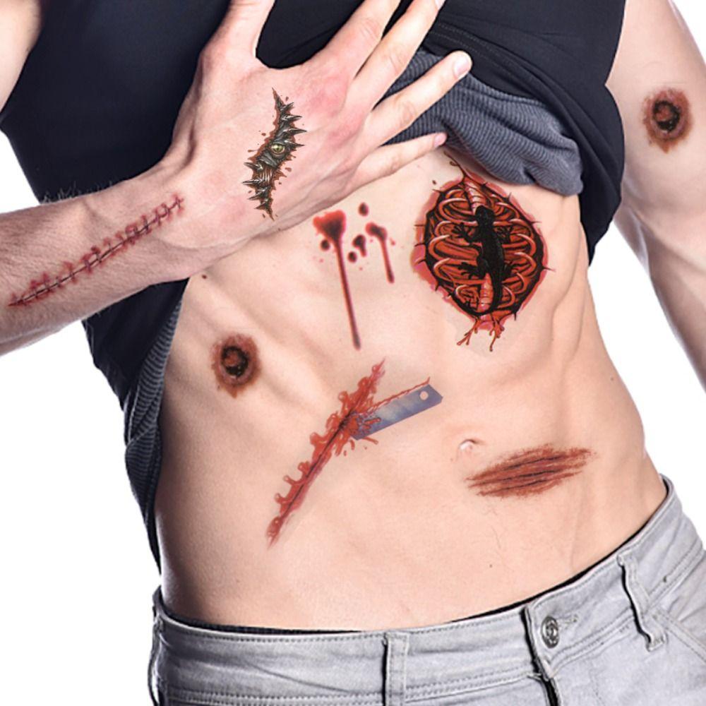 Fake Tatto Halloween Horror Tattoo Stickers Waterproof Big Mouth Face Sticker   Festival Carnival