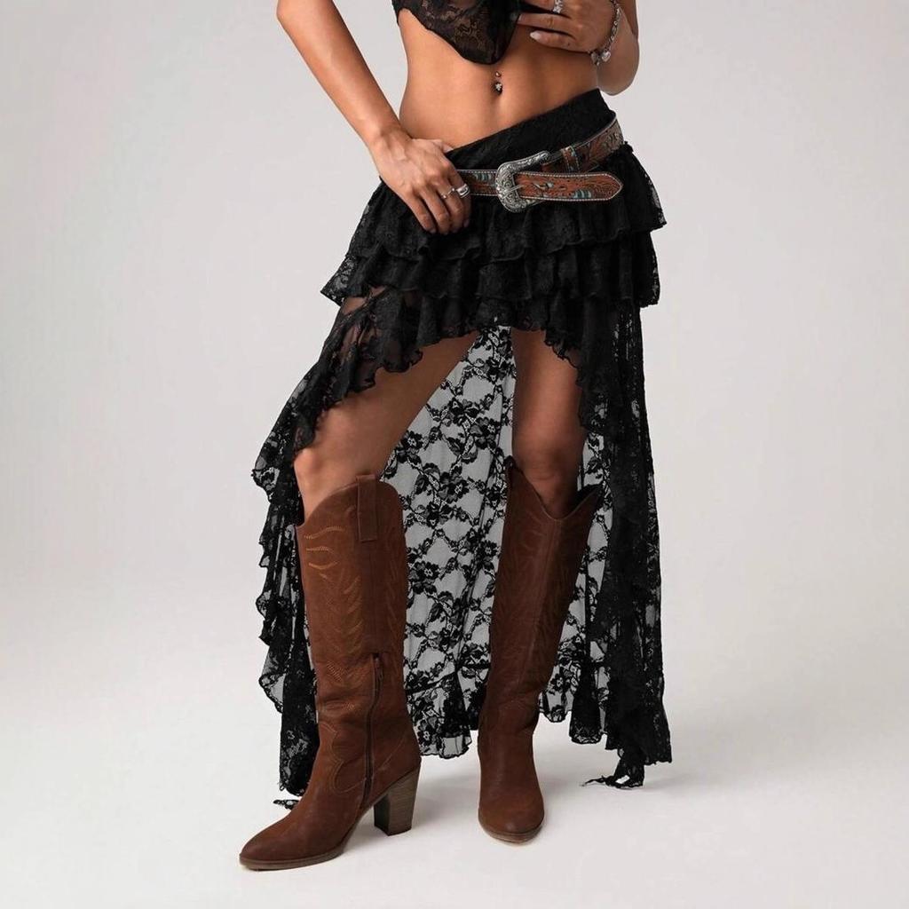 Sommer Europäischer und Amerikanischer Sexy Spitzenrock Cowgirl-Stil Unregelmäßiges Design Damenrock
