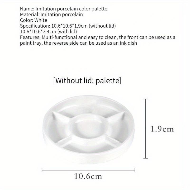 Imitation Porcelain Round Palette with Lid Acrylic Watercolor Painting Multifunctional White Paint Tray Artist Supplies