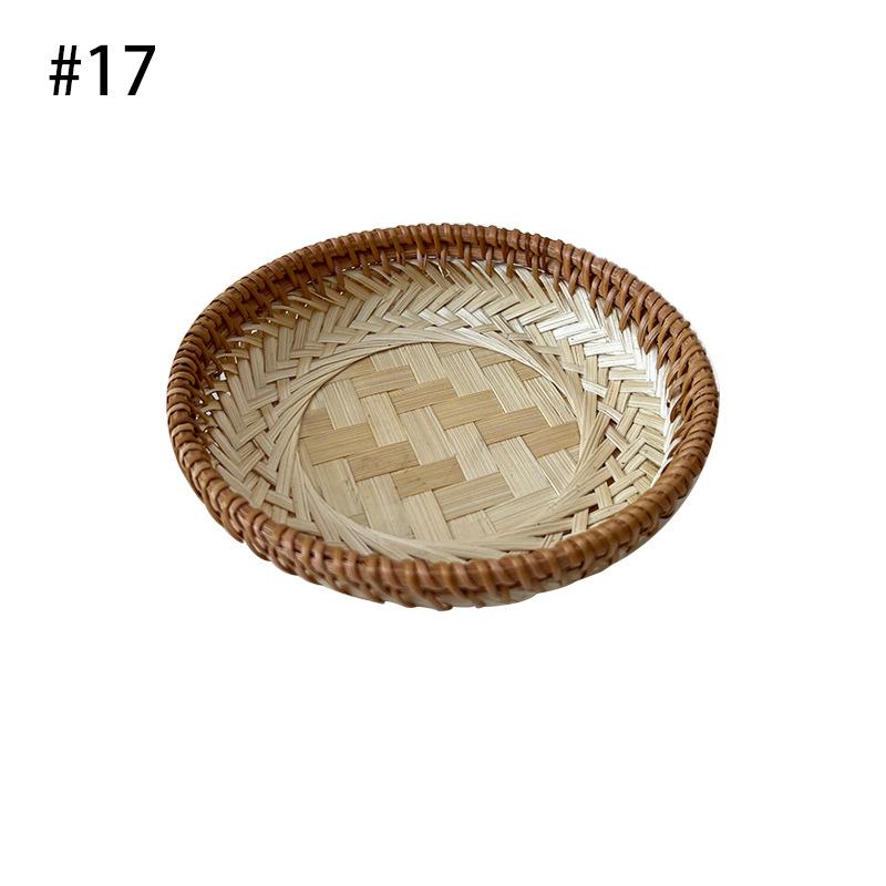 Rattan Wicker Basket Handwoven Fruit Tea Snack Bread Basket Cosmetic Round Storage Box Water Hyacinth Weaving Bamboo Tray