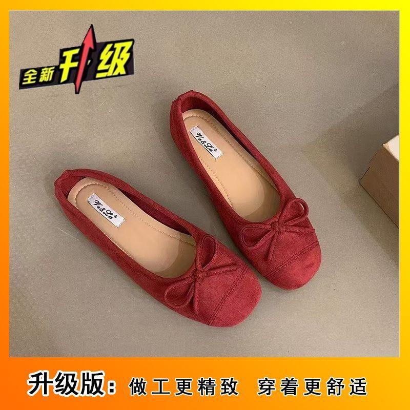 

Вечерний ветер бант красные балетки 2025 ladyshoes французский ретро мягкая подошва одинарные туфли серебристые женские туфли 41