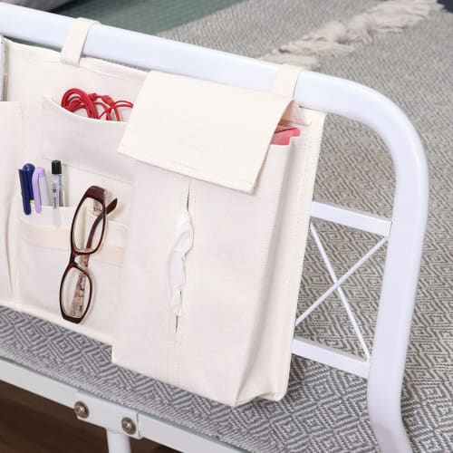 Fuji Boeki Bedside Pocket, Bedside Storage, 55cm Wide x 25cm Long, White, Hanging Storage, Tissue Box, Small Organizer, 6 Pockets, 29270