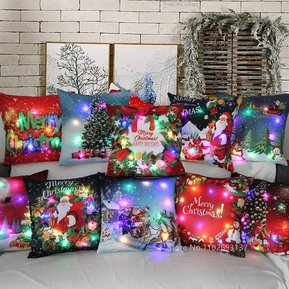 Christmas Tree Pillowcase Decorations For Home Cushion Cover Christmas Ornament LED Light Xmas Gifts Happy New Year Pillow Cover