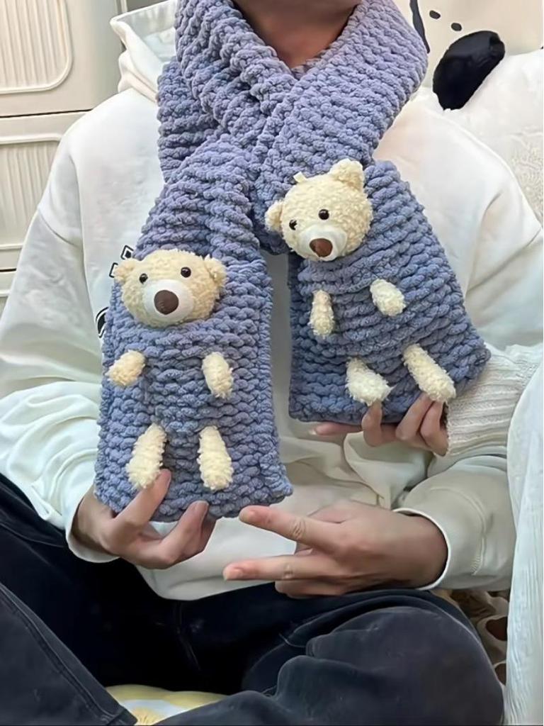 Pocket Bear Hand-Knitted Wool Scarf DIY Kit - Homemade Gift for Partner