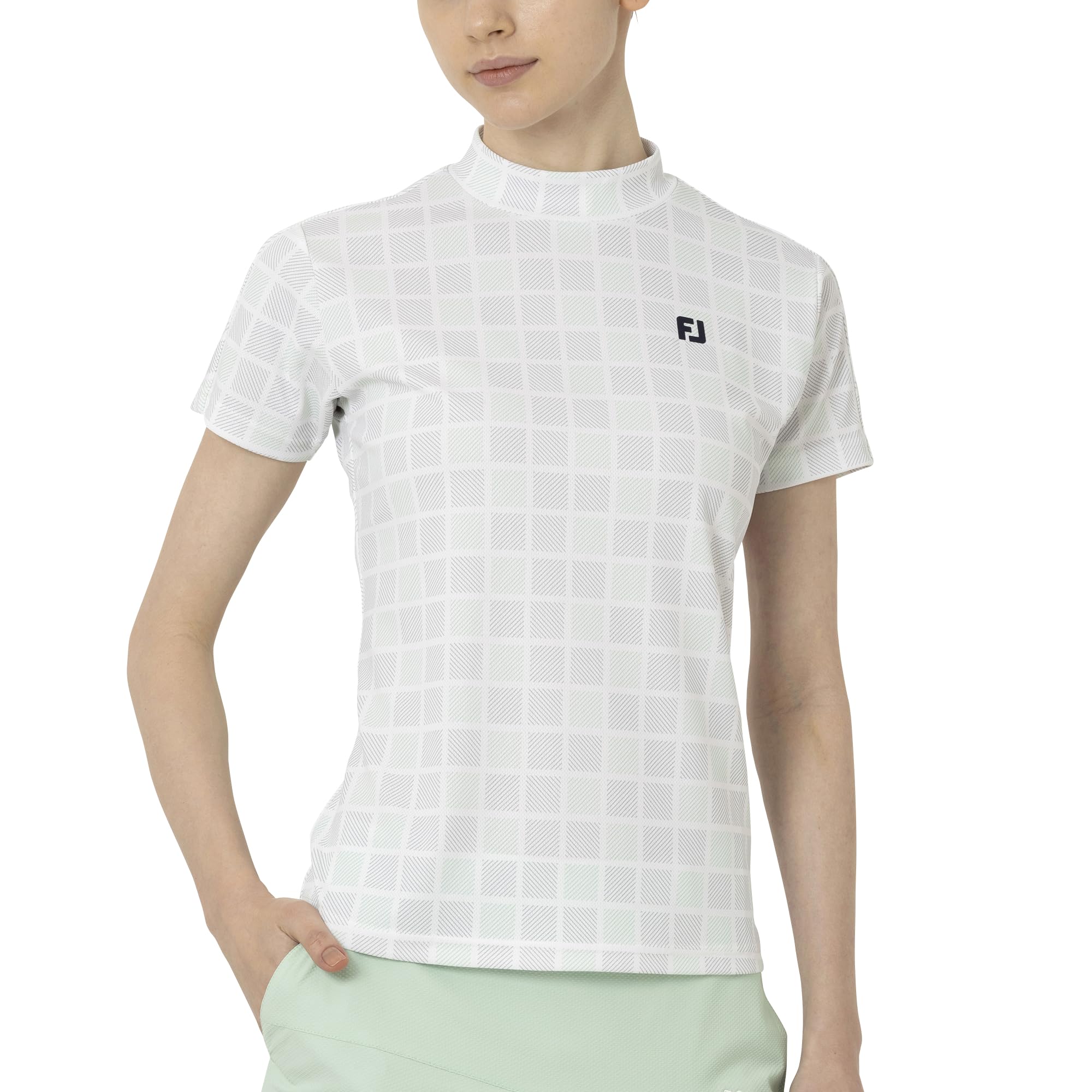 

Женская рубашка для гольфа с коротким рукавом и воротником-стойкой FootJoy в клетку, размер M, фисташковая, (FJW-S25-S07, 34843-M) фисташковый