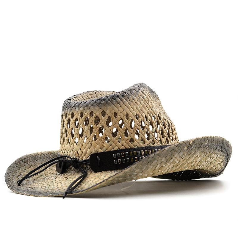 Outdoor Beach Hat Sun Hat New Men and Women Spray Paint Retro Denim Ethnic Style Straw Hat