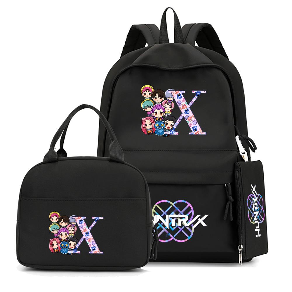 4Pcs/set 26 English Letter K-Pop Printed Backpack with Handbag Pencil Case for Teenager Student Boy Girl Schoolbag Bookbag Large Capacity Travel Bag