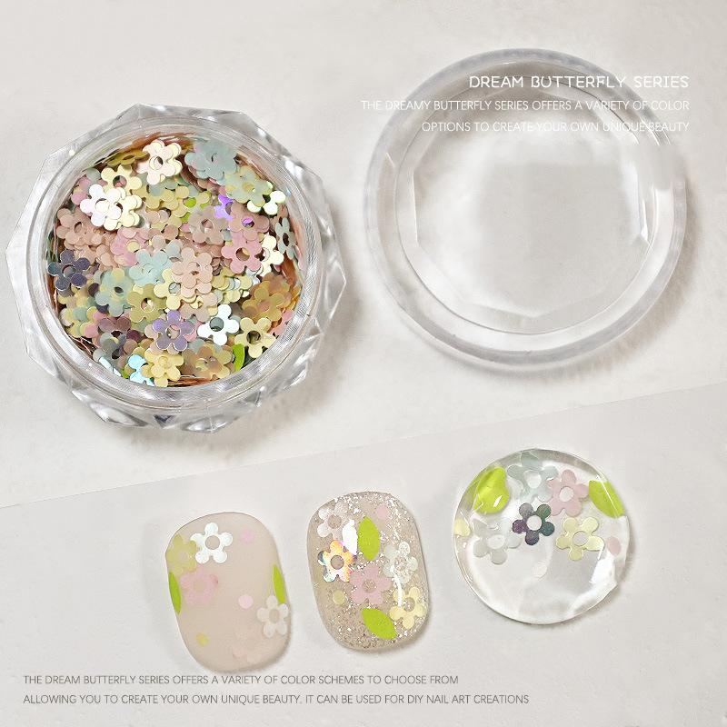 

1 банка полых цветов, блестки для нейл-арта, мини-блестящие хлопья, пайетки для ногтей, украшение для нейл-арта, шармы для кончиков маникюра для женщин
