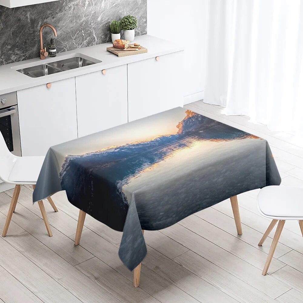 Landscape Tablecloth Mountains Canyon Lake Water Home Table Decoration Antifouling Waterproof Rectangular