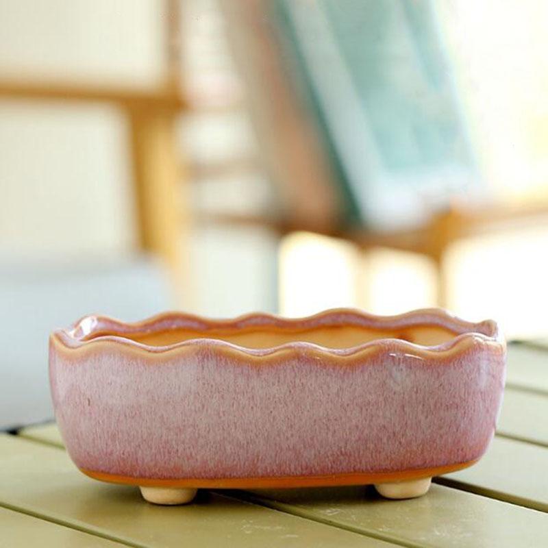 Retro Kiln Change Pink Ceramic Succulent Plant Pot - Creative Mini Flowerpot for Home & Balcony Decor