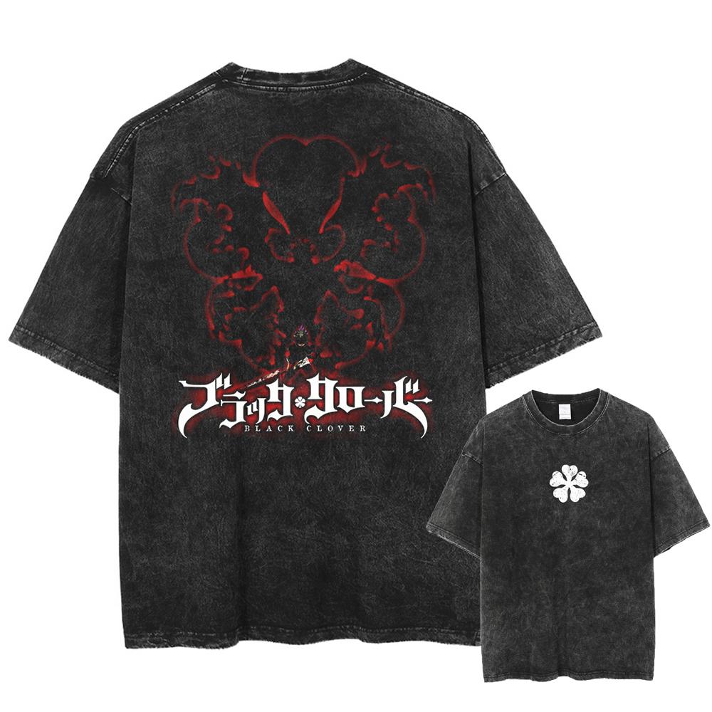 Men Women Black Clover T Shirt Asta Manga Tshirt Washed Cotton T-shirt Clothing Summer Short Sleeve Oversized Tees Streetwear