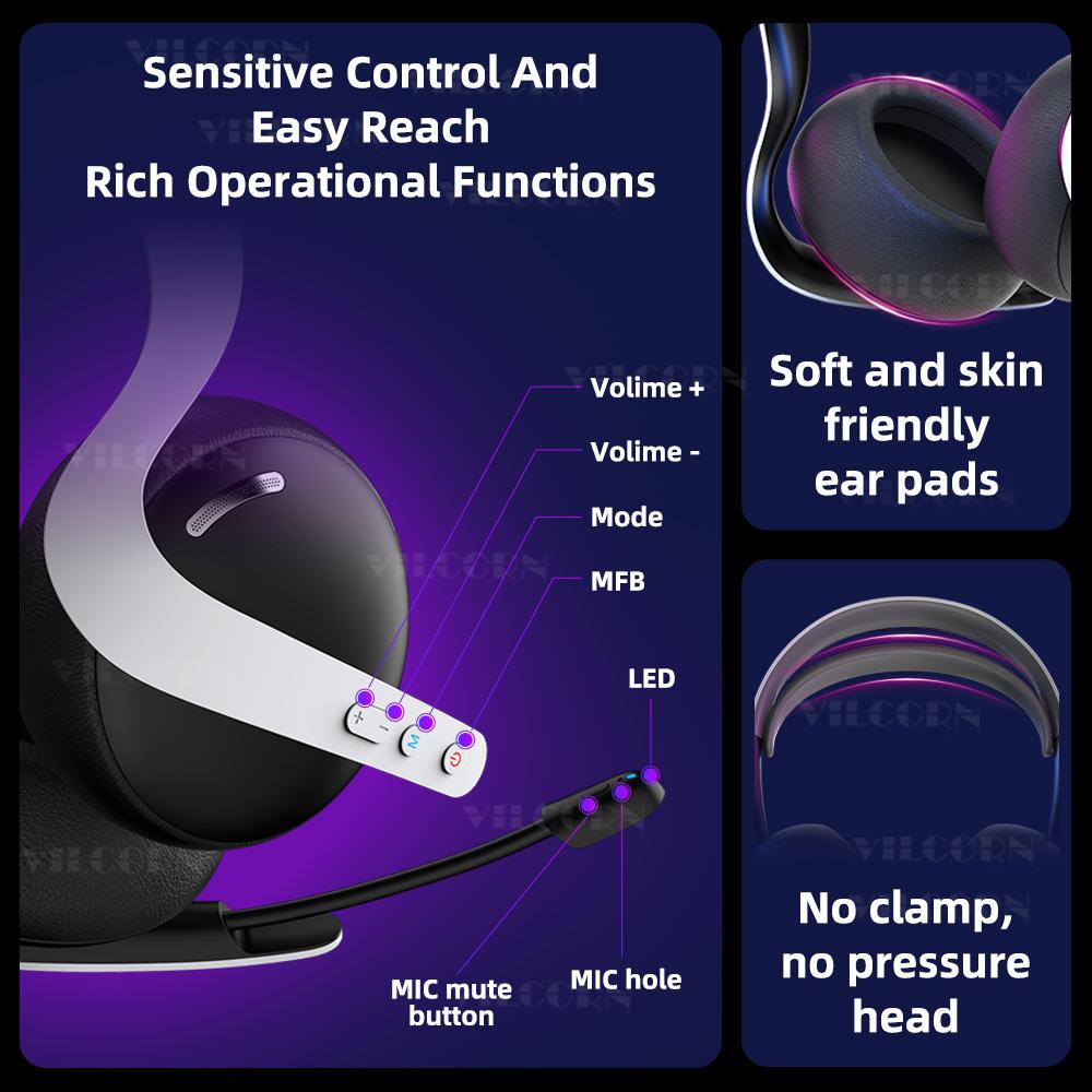 Wireless Gaming Headset For PS5 2.4G Bluetooth 5.4 Game Headphones For PC Switch PS4 Android iOS With Noise Cancelling Mic