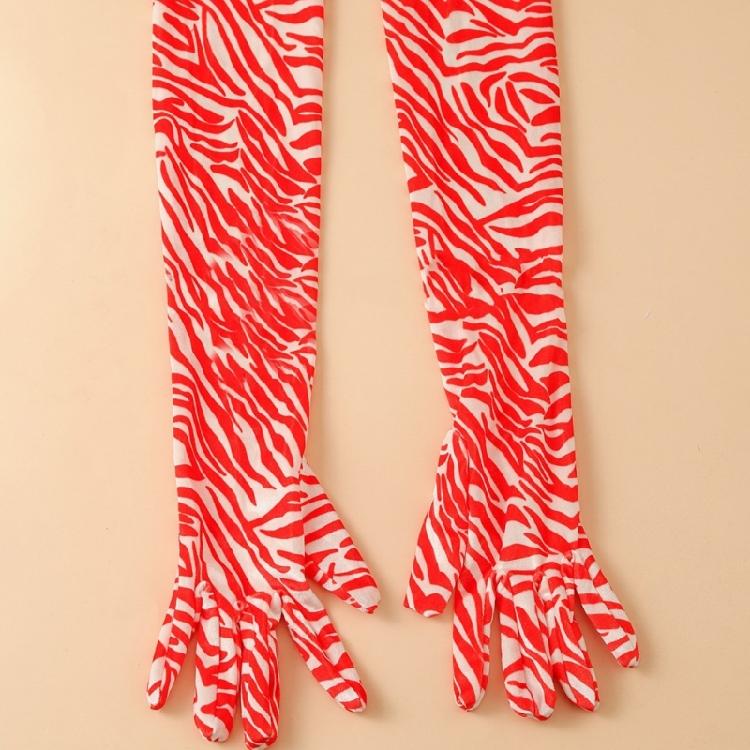 Stylish Long Velvet Gloves with Zebras Pattern Design Elastic Warm Arm Sleeves for Masquerades Party and Music Festival