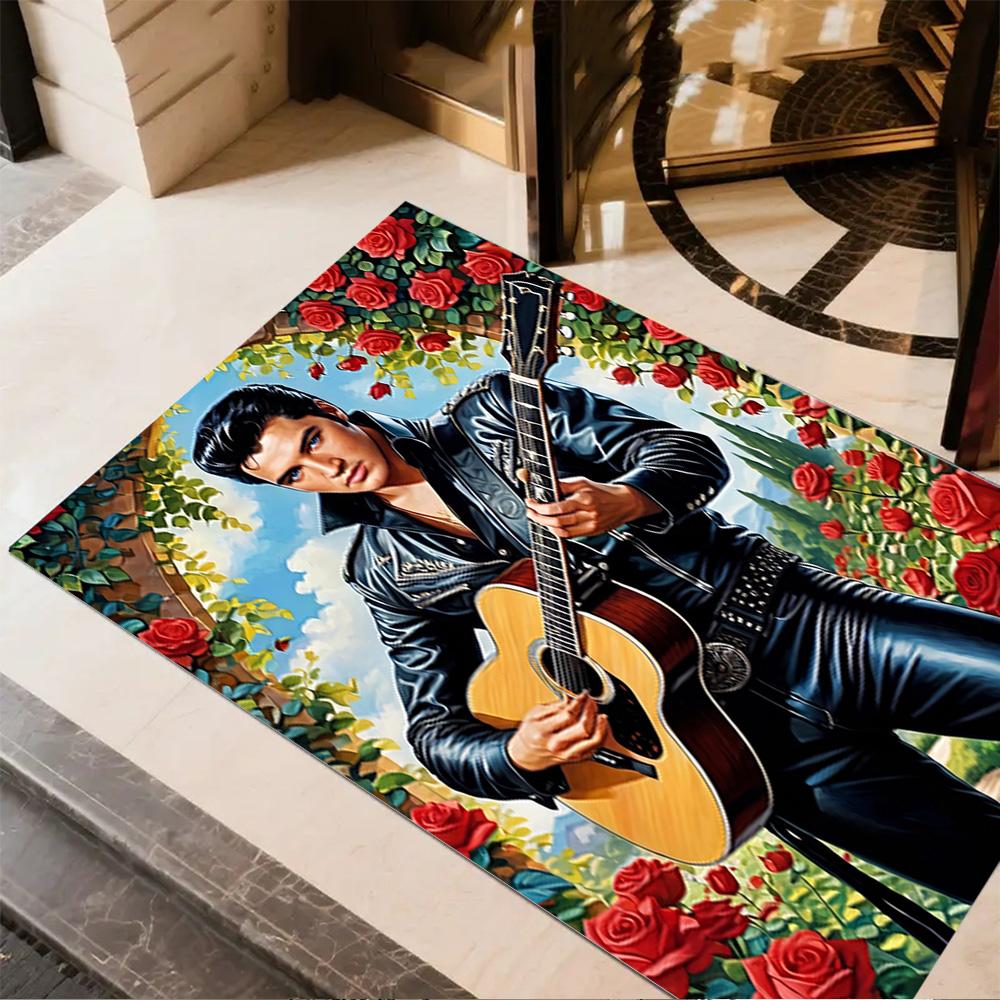Tapis de sol Iconique d'Elvis Presley Parfait pour Bureau Salles de jeux Salle à manger Entrée Tapis Antidérapant Décor de Bureau Anime Cadeau de Fête de Mariage