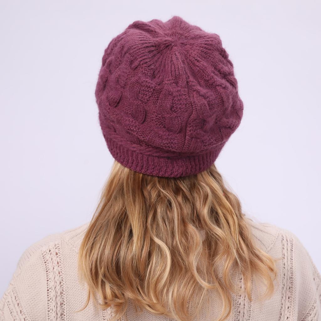 Autumn and Winter Fleece-Lined Thickened Warm Knitted Hat Women's Berets
