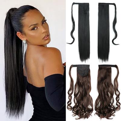 Coda di Cavallo Sintetica Lunga Liscia Avvolgente con Clip In Extension per Capelli Resistente al Calore Coda di Cavallo Naturale Capelli Finti Neri per Donne