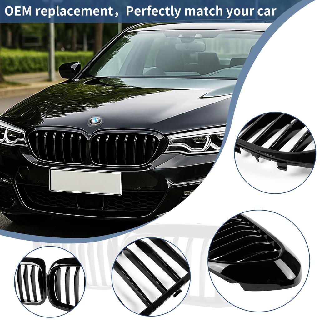 Zealhot Front Kidney Compatible with BMW 5 Series 550i Black Kidney Grille Grille, G30, G31, G38, 525i, 530i, 540i, (2018-2020), (Glossy Finish)