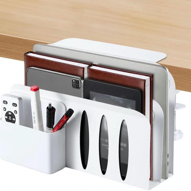 Multi-Functional No-Drill Vertical Laptop Cooling and Storage Rack for Desks