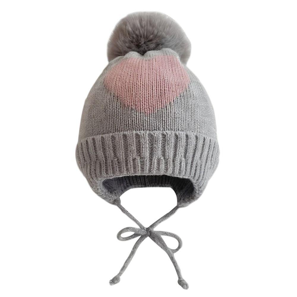 0-3Year Solid Color Baby Knitted Hat Plush Ball Children Warm Cap Beanie Hats Newborn Toddler
