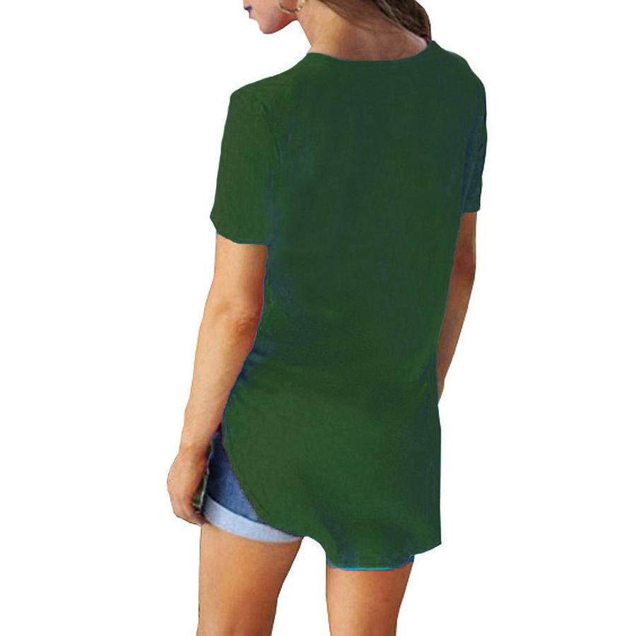 Summer Women's V-Neck Short Sleeve Loose T-Shirt with Rounded Hem, Plus Size Solid Color Cami Top