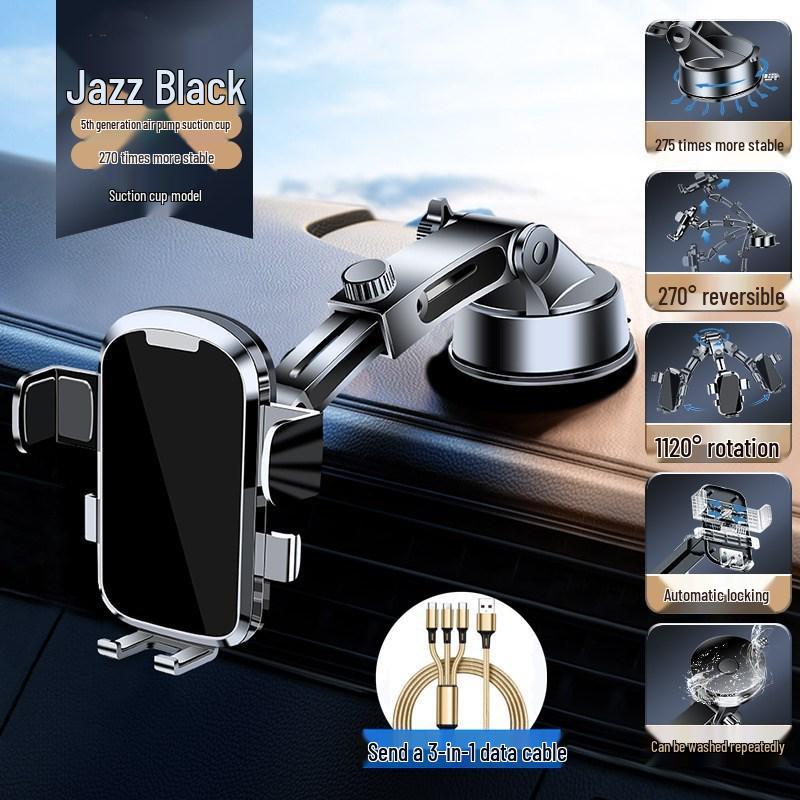 Black Tech Car Phone Holder: Suction Cup & Air Vent Mount with Navigation Bracket
