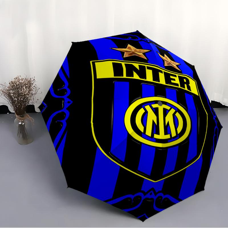 Inter Milan logo Print Automatic Umbrella, 8 Rib Iron Frame, Plastic Handle, Suitable for Outdoor Travel &Daily , Ideal Gift