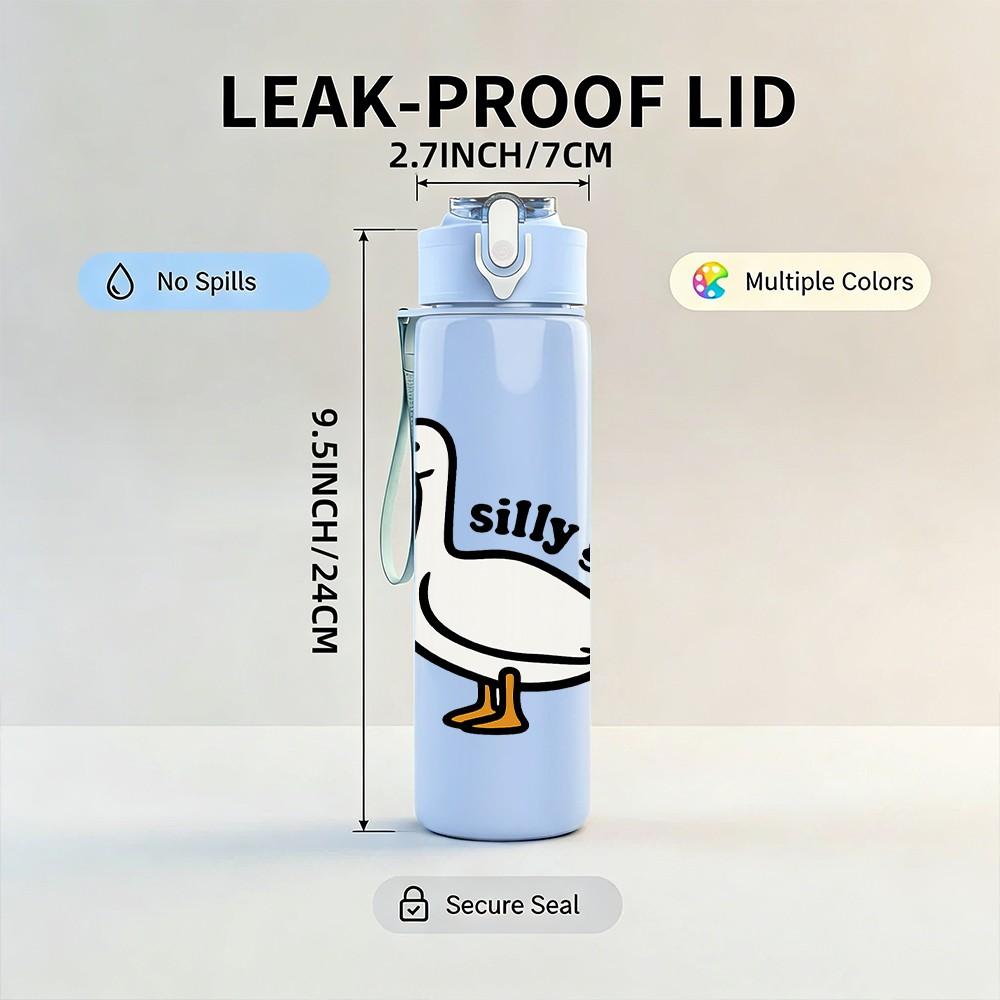 1PC Silly Goose Duck Cartoon 750ml Color Plastic Sports Water Bottle Leakproof Flip Straw Lid Suitable for Sports Office Home Use