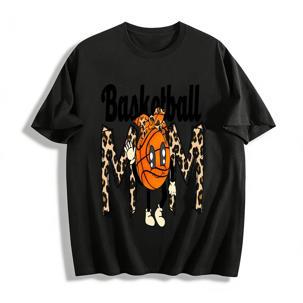 Basketball Mom Leopard Print Casual Short Sleeve Top Pure cotton T-shirt XXS