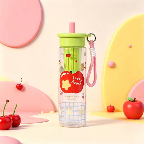 Water Cup with Soft Rubber Lanyard, Portable Leakproof Multi-Sealing Lid Water Bottle with Removable Tea Separator, Large Capacity Kids School Travel