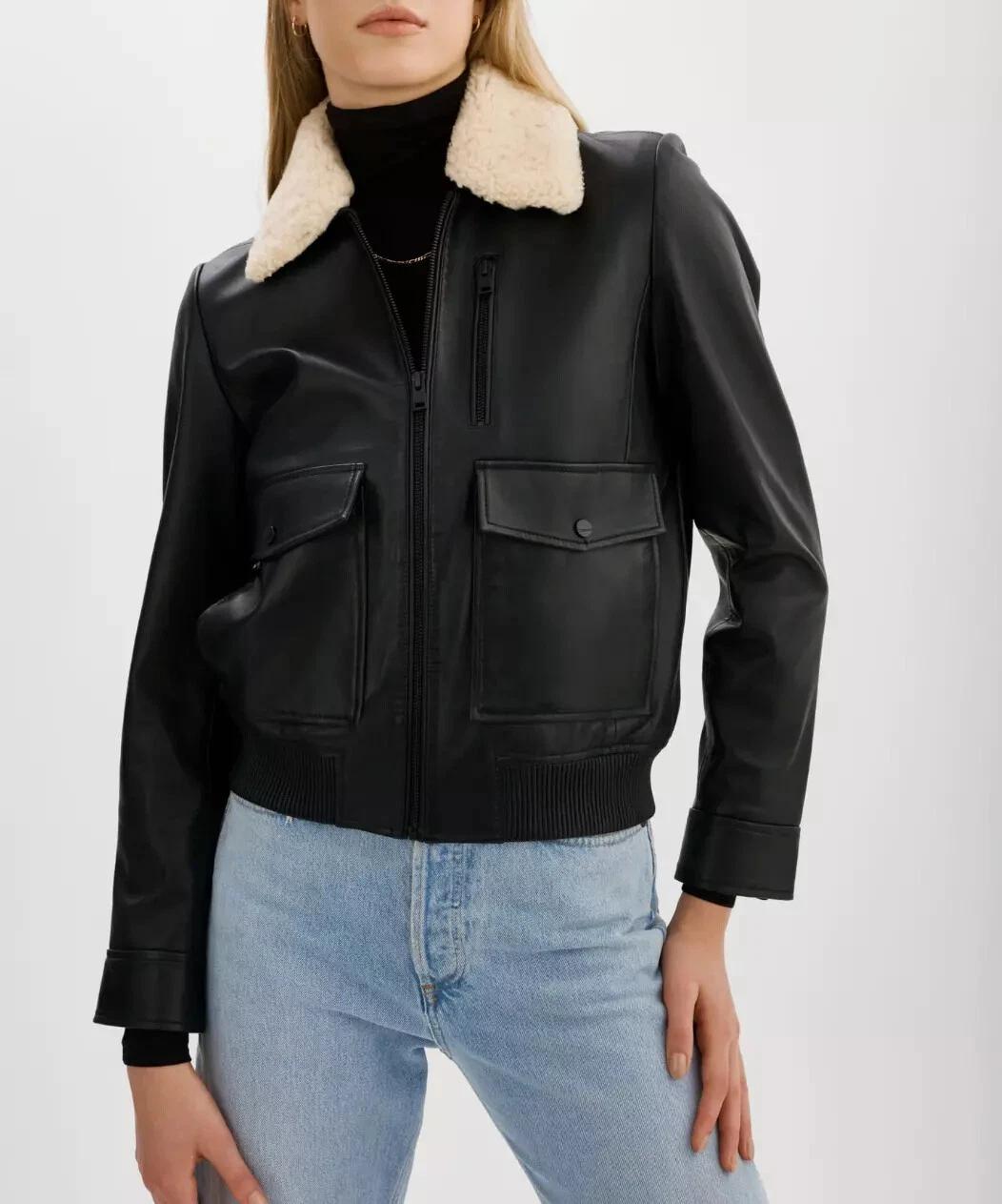 

Настоящая мягкая кожа ягненка с воротником, черная, мотоциклетная, повседневная женская куртка, байкерская, стильная 3XL чёрный