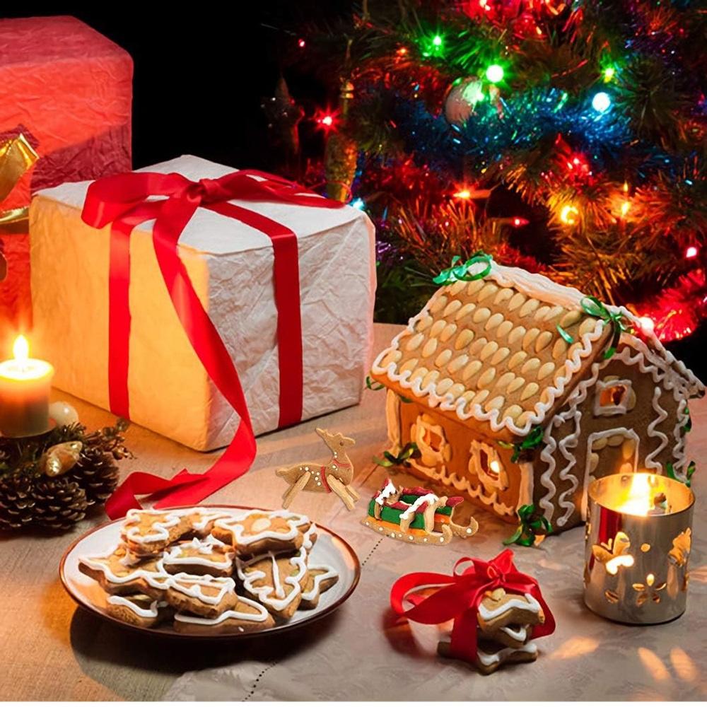 10 st pepparkakshus kakformar set Rostfritt stål 3D julhus Fondant Kex Chokladform Bakningstillbehör