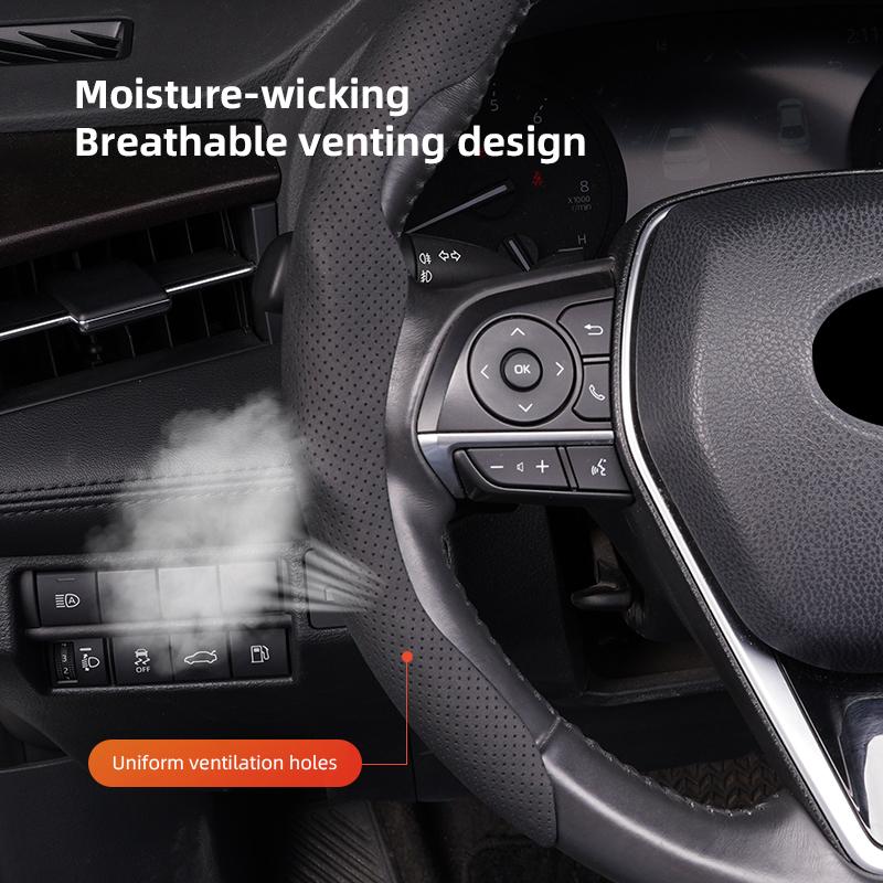 Car Steering Wheel Cover Breathable and Anti Slip Leather Handle Cover For VW Jetta Golf Passat Polo GTI Tiguan Arteon Hub Cap