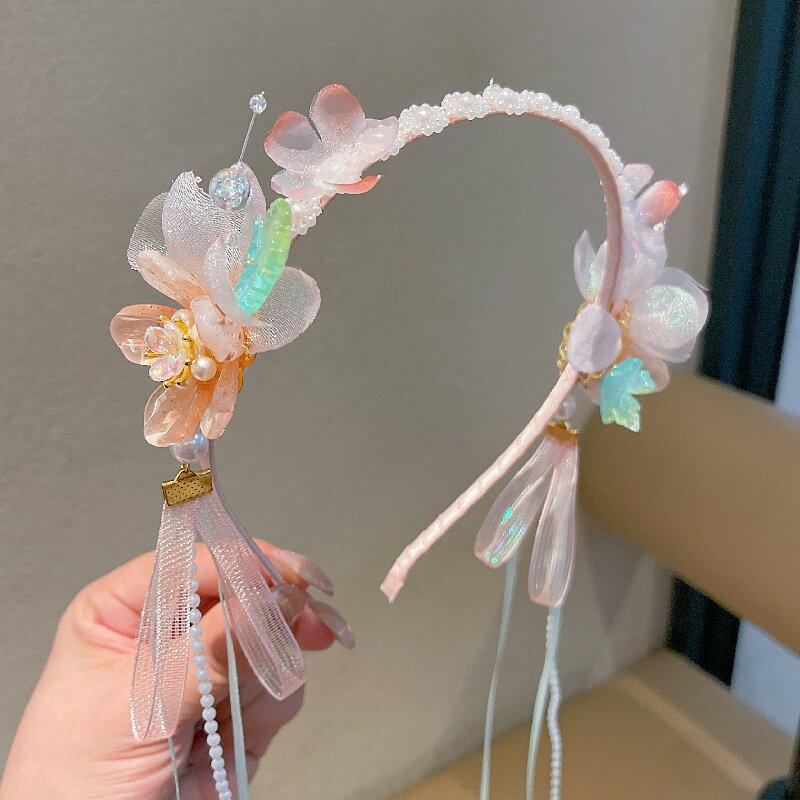 Spring-Summer Butterfly Headband: French Style Sweet Flower Hairpiece with Flowing Ribbon