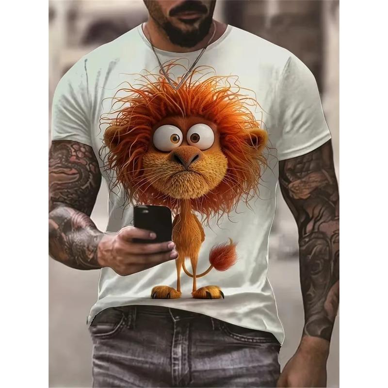 Summer Short Sleeve Cartoon Animal Printed Pattern Large Oversize Loose Men's T-shirt Tops Men's Sport Casual Breathable T-shirt