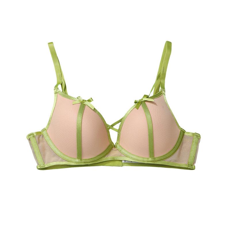 

Французское нижнее белье летнее тонкое сексуальное кружевное бра с перекрестными бретелями маленькая грудь показывает большую поддержку против обвисания 85C зелёный