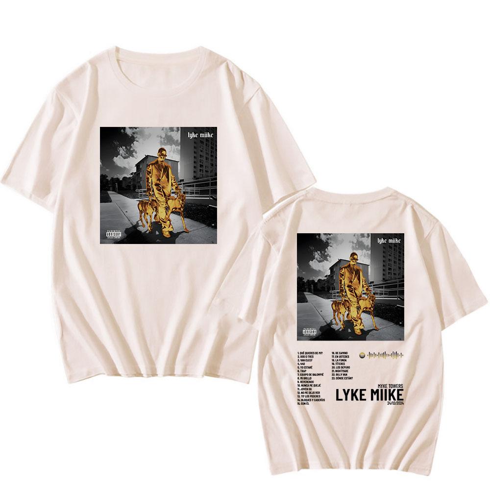 

Мужские футболки Myke Towers LYKE MIIKE Альбом 2025 Футболка с коротким рукавом Хлопок Круглый вырез Футболки Хип-хоп Унисекс Уличная мужская одежда XS
