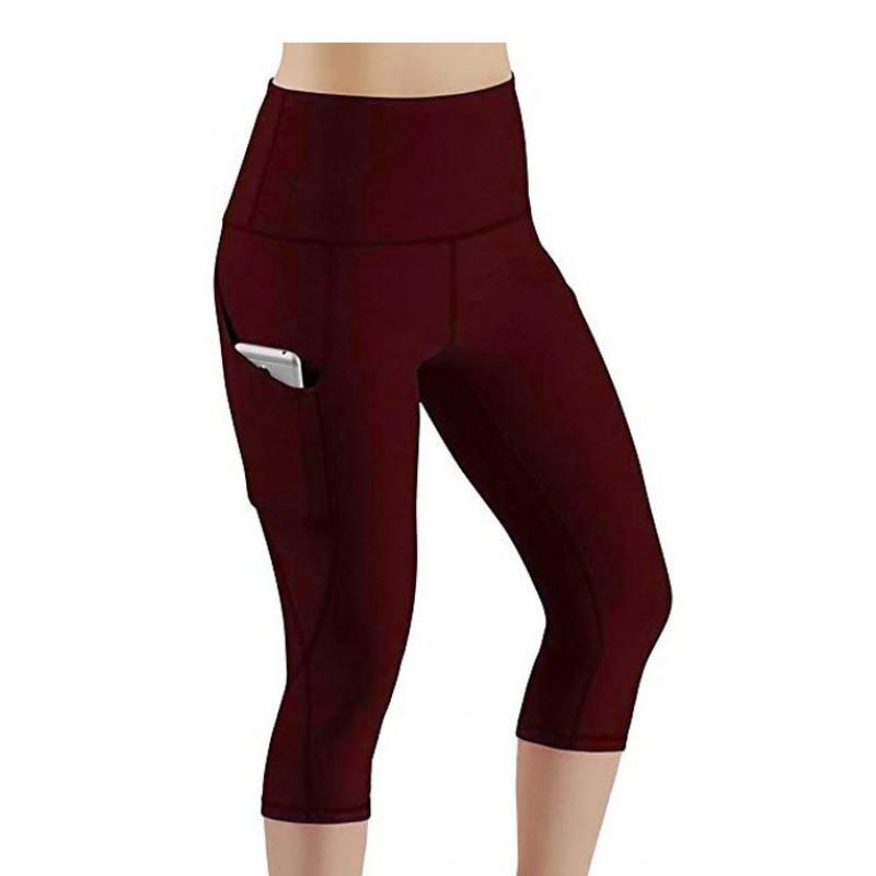 Womens High-Waisted Cross-Leg Capri Yoga Pants With Side Pockets Stretchy Fitness Leggings Gym Workout Running