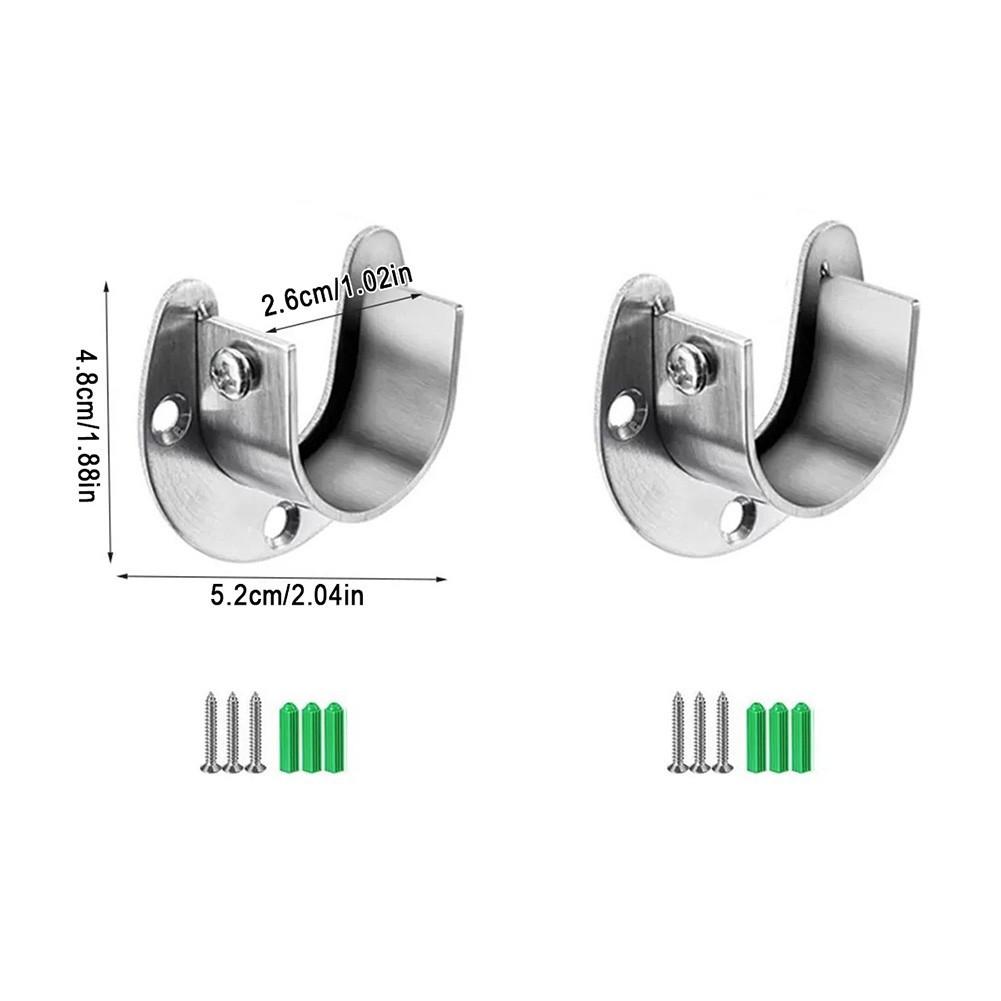 2pcs Stainless Steel Flange Seat Wardrobe Hanger Rod Fixing Hardware Curtain Rod Tube Hook Fixed Support Bracket Seat 25mm