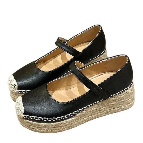 [Yushilai] Thick-soled Mary Jane Shoes for Women's 2025 Spring New Shallow-mouth Woven Small Height-increasing Fisherman Shoes