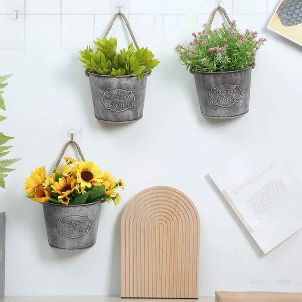 Practical Vintage Hanging Flower Pot Country Style Iron Wall Mounted Planter Semicircle Flower Vase Balcony Decor