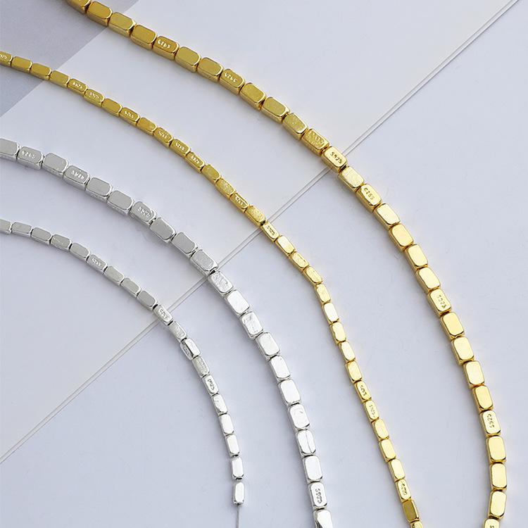 S925 Sterling Silver Crushed Square Bead Spacer for DIY Jewelry
