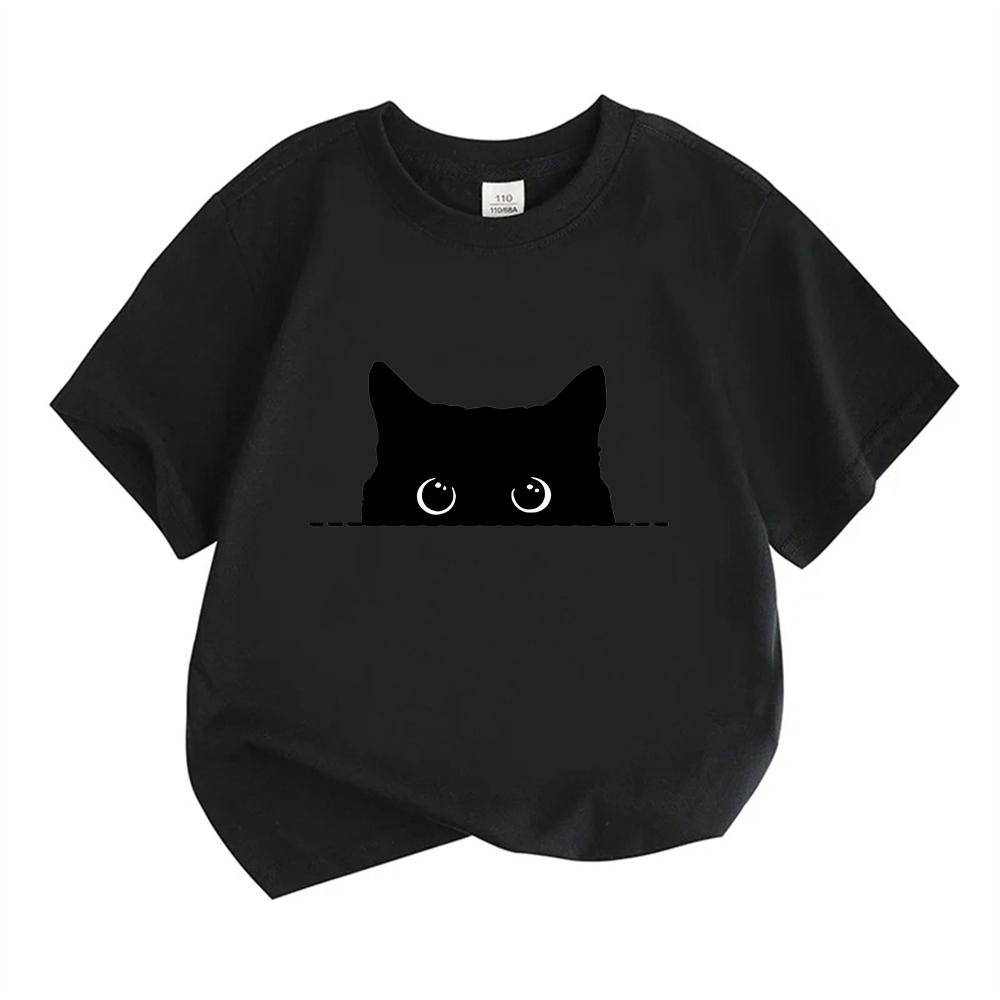 Child Cute Kitten T-shirt Girls White Pink Short Sleeve T-shirts Tops Summer Casual Party Supplies Tee